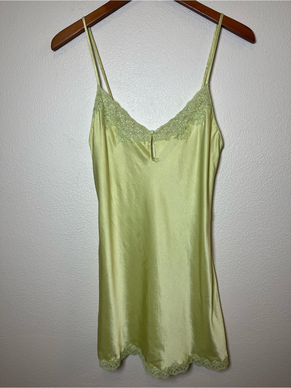 Victoria's Secret Vintage Pale Green 100% Silk Lace Chemise